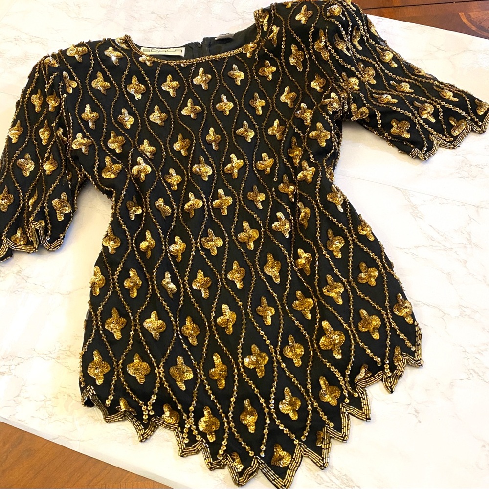 Vintage SCALA Beaded / Sequin Top Rare Pure Silk